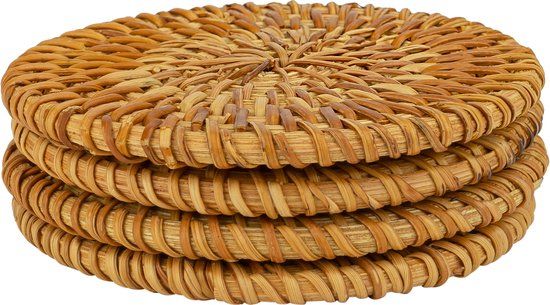 QUVIO Onderzetters voor glazen - Set van 4 - Rotan - Lichtbruin