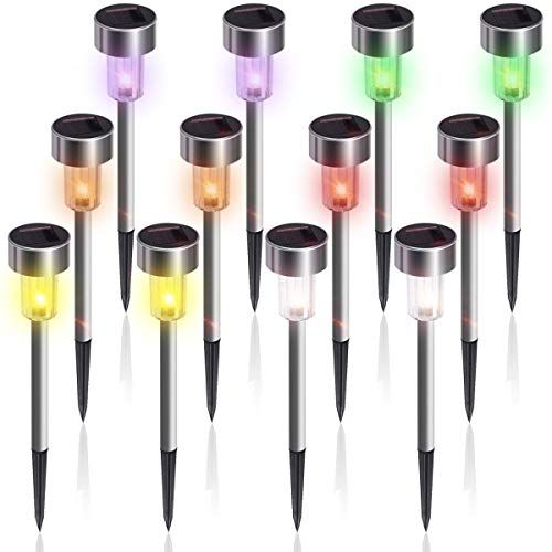 GIGALUMI 12Pack Solar Garden Lights - 6 Color LED Pathway Landscape Lighting for Patio, Garden, Yard