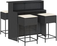 vidaXL 5-delige tuinbarset met kussens, zwart, polyrotan