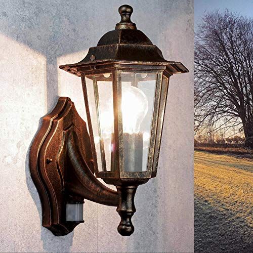 Licht-Erlebnisse Nostalgische wandlamp "Paris" met bewegingsmelder in antiek/IP44 weerbestendig / E27 tot 60 W / sensor in tijd en gevoeligheid instelbaar/rustieke stijl wandlamp voor buiten