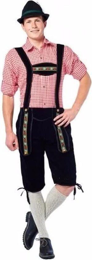 partychimp Oktoberfest - Voordelige zwarte lange lederhose voor heren 54 XL