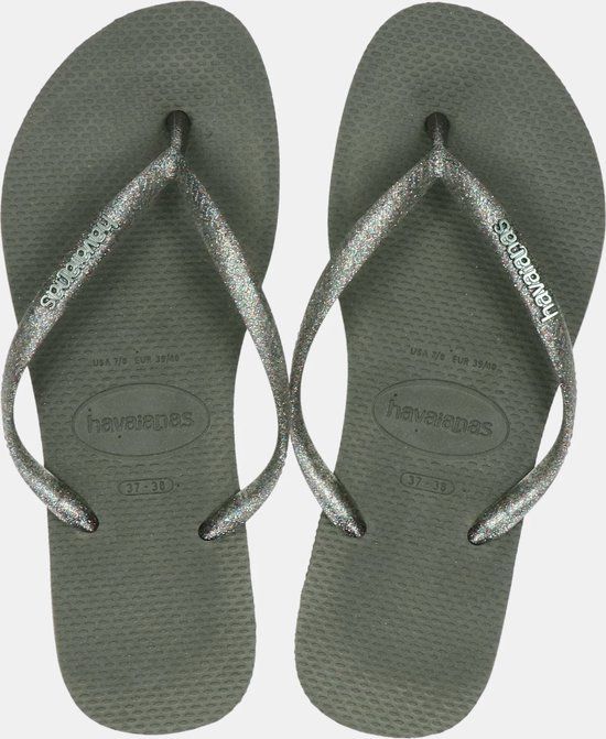 Havaianas Slim Logo Metallic Dames Slippers - Groen - Maat 35/36