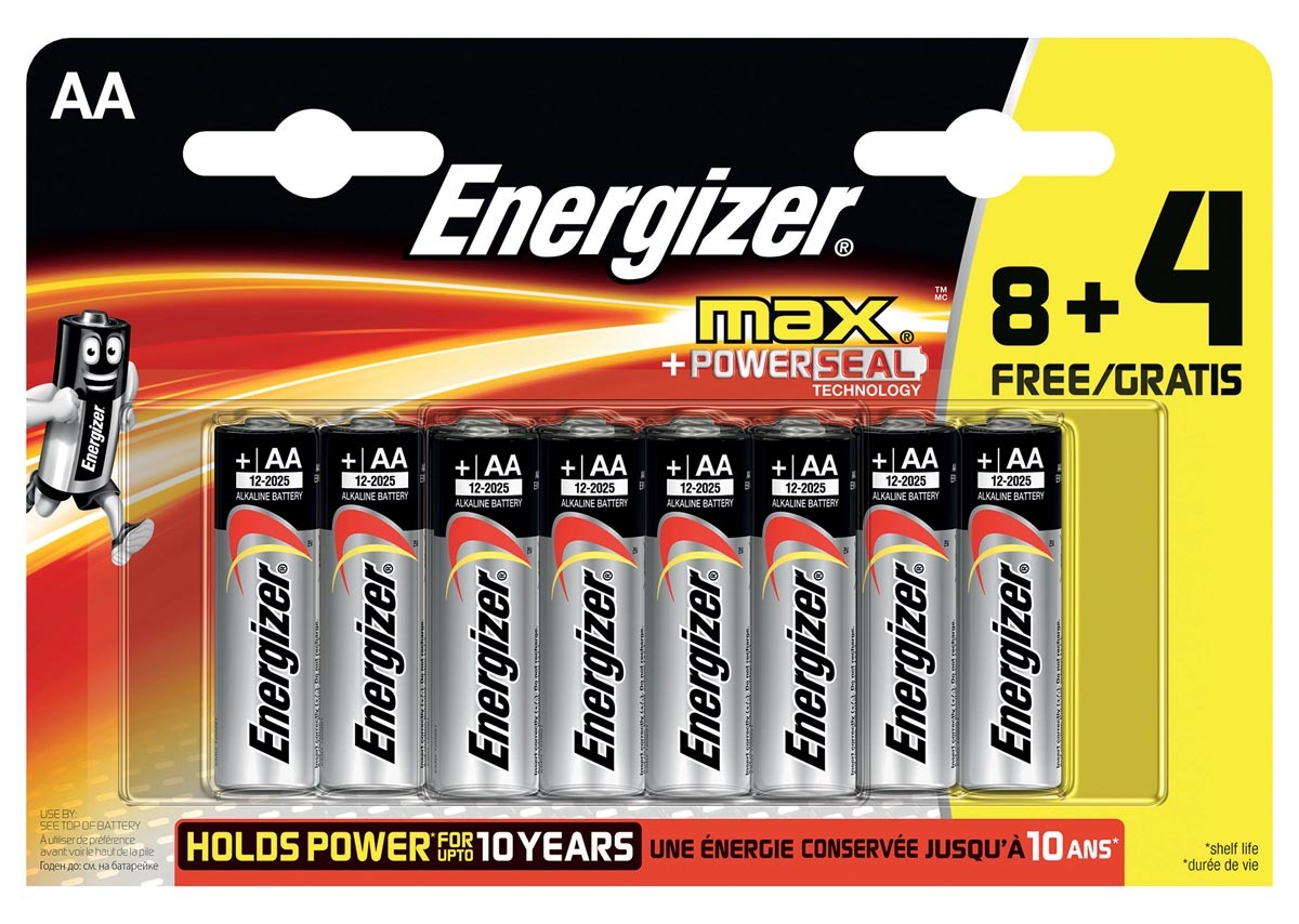 Energizer Max LR06, 8+4 gratis AA batterij (penlite) Alkaline (Alkali-mangaan) 1.5 V 12 stuks