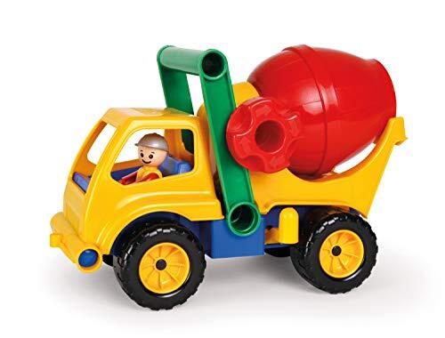 Lena LENA4353 04353 - Aktive betonmixer, bouwvoertuig ca. 28 cm, mengvoertuig met trommel en speelfiguur, cementmixer speelset, speelgoedvoertuig voor kinderen vanaf 2 jaar, geel/rood