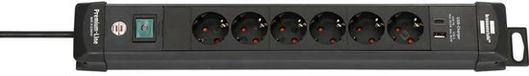 Brennenstuhl Premium-Line stekkerdoos 6-voudig met USB C PD 30W en USB A 18W (Made in Germany, stekkerblok met schakelaar en 3m kabel, voor wandmontage met ophanginrichting)