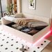 Lit Coffre Double 140x200 cm en velours beige avec ports USB et Type-C à LED