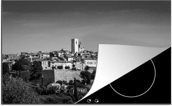 KitchenYeah® Inductie beschermer 77x51 cm - Een dorp uit de middeleeuwen in Frankrijk - zwart wit