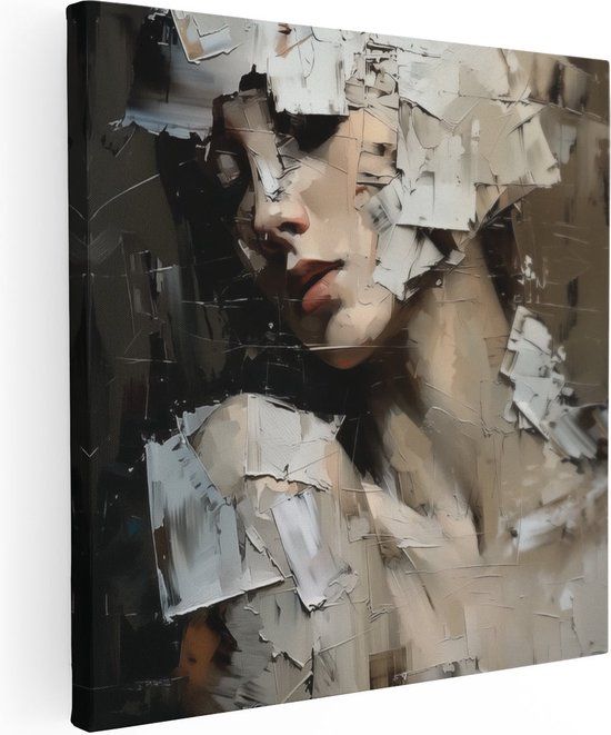 Artaza Canvas Schilderij Kunstwerk Vrouw met Papier 30x30 cm