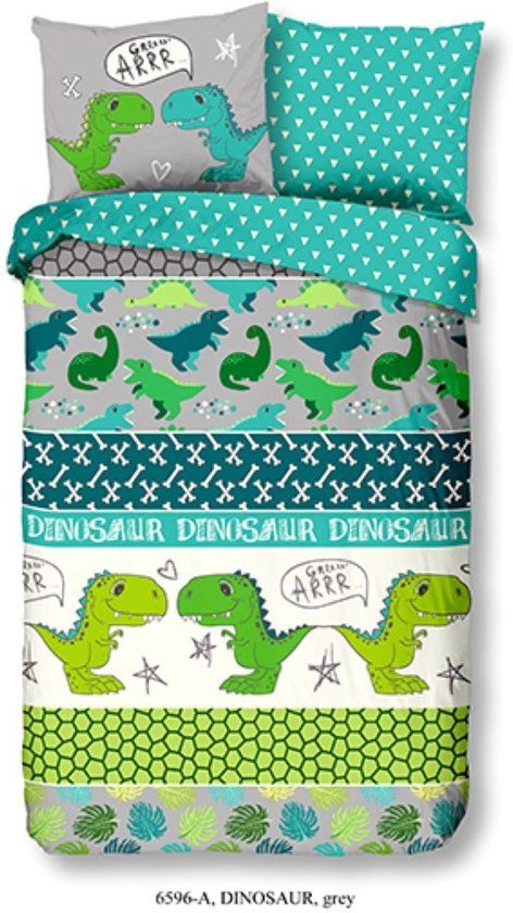 Good Morning Kids Dekbedovertrek Dinosaur - Grijs/Groen - Katoen - 2019