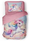 Eleganzzz Kinder Dekbedovertrek Rainbow Unicorn - Eenhoorn Dekbedovertrek - Multi - 140x200/220cm