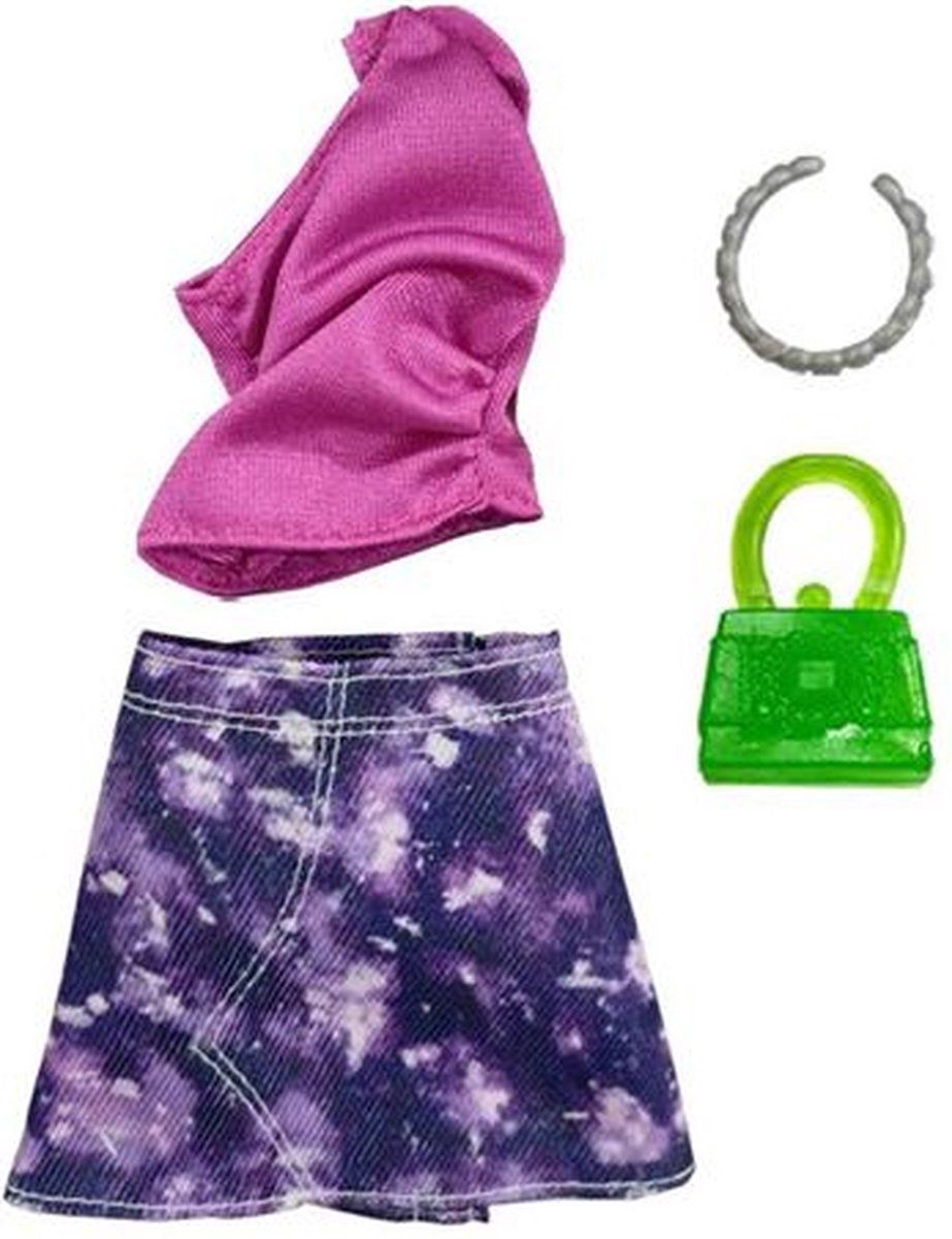 Barbie Kleding Outfit - Paarse rok, roze top, handtas en ketting - Accessoires