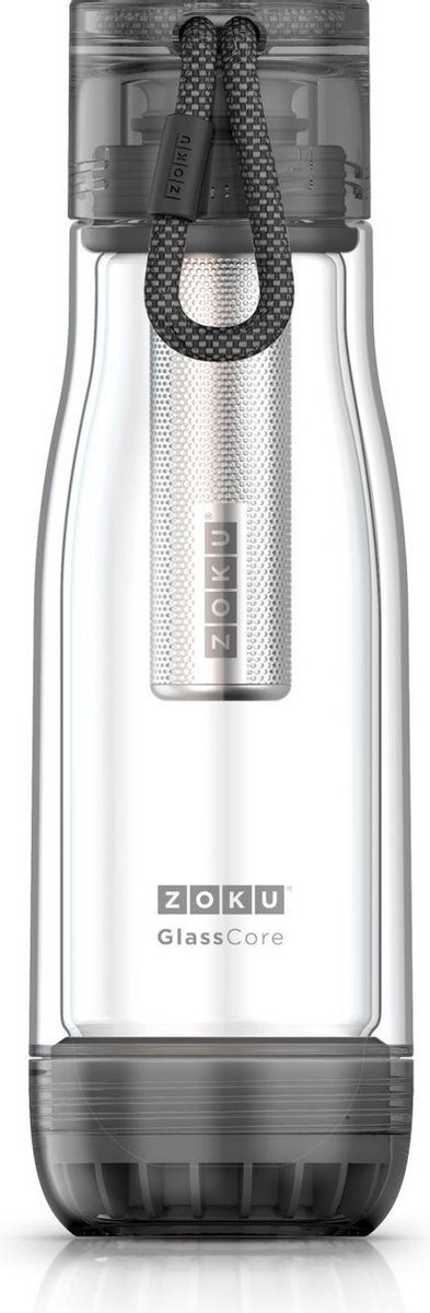 Zoku drinkfles met thee Infuser 473 ml glas transparant/zwart