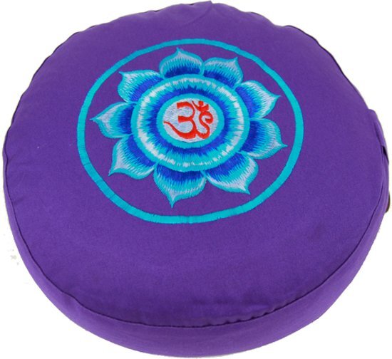 Yogi & Yogini Meditatiekussen violet OHM geborduurd 33x17cm