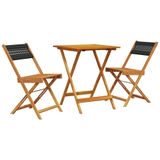 vidaXL Bistroset 3-delig Zwart Polypropeen et Bois Massif
