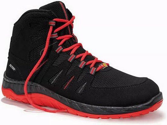 ELTEN MADDOX Black-Red Mid ESD S3 Safety Work Shoes - Unisex - Size 43