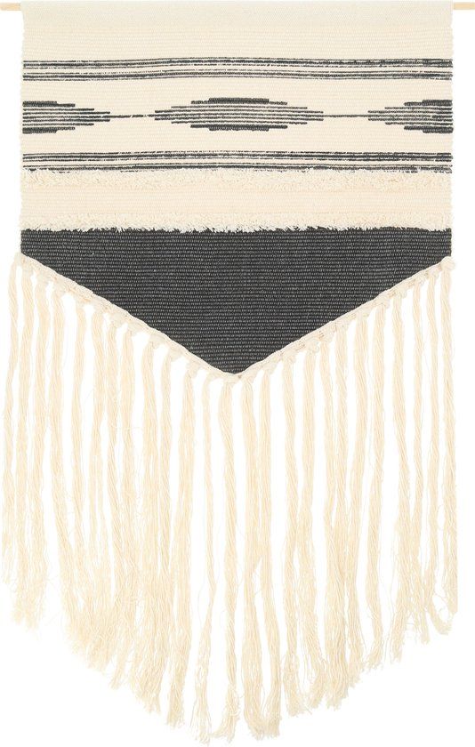 QUVIO Macrame Wandkleed - Bohemian - Grijs en Wit - 55 x 78 cm