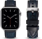 By Qubix - Oil Wax Leren band - Donkerblauw - Geschikt voor Apple Watch 44mm / 45mm / 46mm / 49mm
