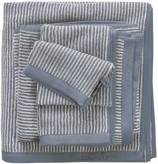 Marc O'Polo Timeless Tone Stripe Washandje - Smoke blue/off white - 16x22