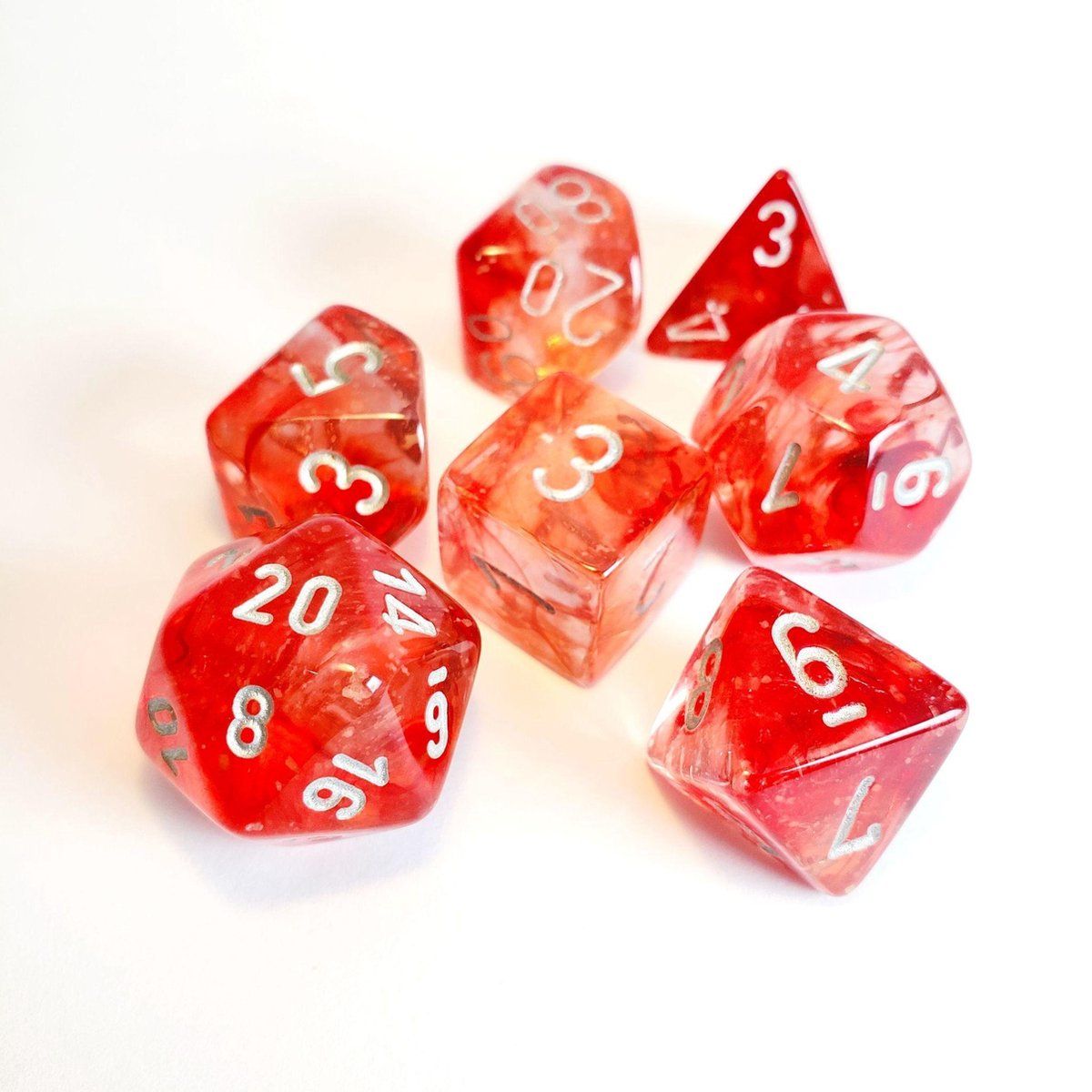 Chessex Nebula Red w/silver polydice set