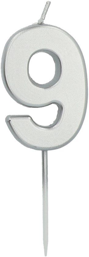 Folat Kaars cijfer 9 zilverkleurig 5 cm