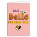 69-9037 Kaart Belle en Re-Belle als een hart voor mooi meisje vrouw tekst woord letters in oranje koper glanzend + envelop 12 x 17,5 cm - binnenkant wit - creatie print gemaakt in Frankrijk