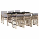 vidaXL 7-delige tuinset met kussens, beige, van polyrotan