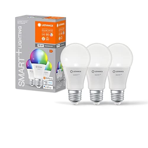 Ledvance Slimme LED lamp met WiFi technologie, E27-basis matte optiek ,RGBW-kleuren veranderbaar, lichtkleur veranderbaar (2700K-6500K), 806 Lumen, substituut voor 60W-verlichtingsmiddel, 3-Pak
