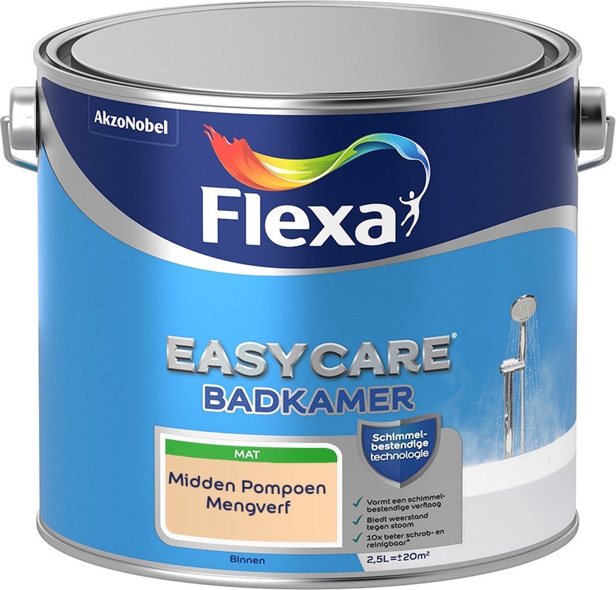 FLEXA Easycare Muurverf - Badkamer - Mat - Midden Pompoen - 2,5 liter