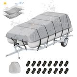 VEVOR Pontonafdekking, 68-61 cm, Oxford PU 800D Marine Grade, met Motorafdekking, 16 riemen met winddichte gesp, geschikt voor 58-61 cm, balkbreedte tot 102 inch, grijs