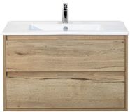 BES LED Porto Badmeubelset 90 cm - Natuur Eiken - Keramische Wastafel Wit Slim