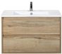 BES LED Porto Badmeubelset 90 cm - Natuur Eiken - Keramische Wastafel Wit Slim