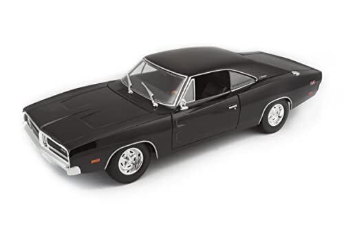 maisto Dodge Charger R/T (1969): modelauto op schaal 1:18, deuren, motorkap en kofferbak beweegbaar, bestuurbaar, 24 cm, zwart (531387B)