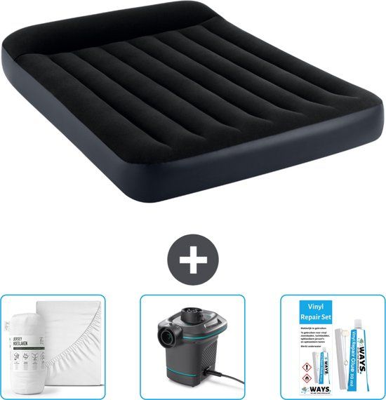 Intex Luchtbed - Pillow Rest Classic - Twijfelaar - 137x191x25 cm - Donkerblauw - Inclusief Hoeslaken, Pomp en Reparatieset