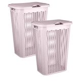Plasticforte Panier à linge Ventilation - 2x - avec couvercle - rose - plastique - 51 litres