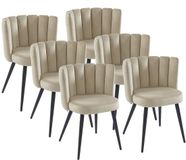 Vente-unique Set van 6 stoelen van fluweel en zwart metaal - Beige - PRANILA