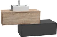 Vente-unique Zwevend badkamermeubel, licht naturel en antraciet, met enkele wastafel en twee lades - 94 cm - TEANA II