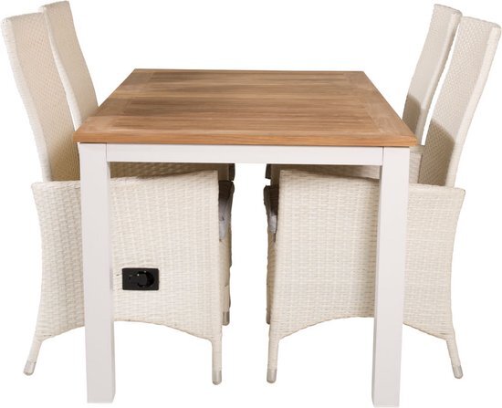 Panama tuinmeubelset tafel 90x152/210cm en 4 stoel Padova wit, naturel.