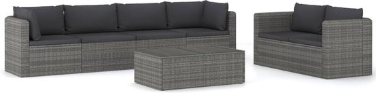 vidaXL 7-delige Loungeset met kussens poly rattan grijs