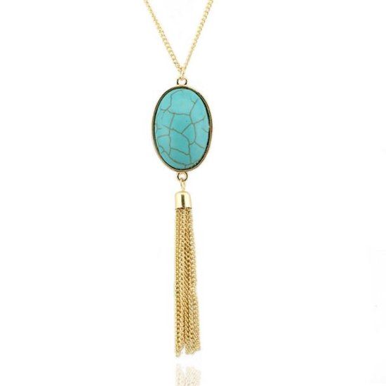 Deja Jewels Lookinggoodtoday Halsketting Ovale Natuursteen - Turquoise
