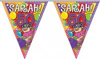 Folat Sarah 4x Leeftijd versiering vlaggenlijn / vlaggetjes / slinger 50 jaar geworden thema 10 meter