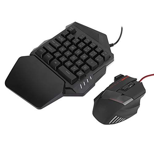 Mugast Gaming-muis Toetsenbordcombinatie - Ergonomisch Computerspeltoetsenbord met één Hand - Muis met 5 DPI's - LED-achtergrondverlichting - Windows 7/8/10/2000/XP