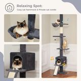 Markenlos Wan GmbH Krabpaal voor katten, vloer tot plafond, in hoogte verstelbaar (216-273 cm), met hangmat en kattenmandje, 5 niveaus, donkergrijs