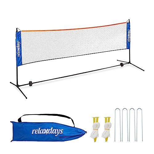 Relaxdays Badmintonnet, Verstelbaar, Tot 225 cm, Strand & Park, Volleybalnet met Palen, met Tas, Sportnet, Zwart/Blauw