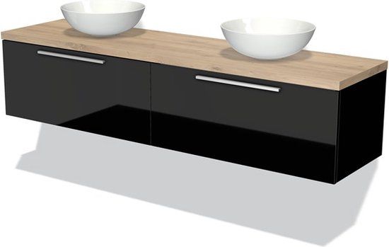 Maxaro Modulo Plato Badkamermeubel - 180cm - Hoogglans Zwart - 2 Lades