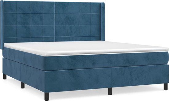vidaXL Boxspring met matras fluweel donkerblauw 160x200 cm