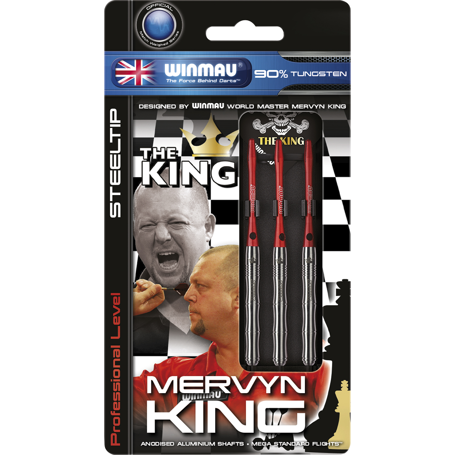 WINMAU 90% Tungsten Steeltip dartpijlen - Mervyn King - 22 Gram