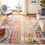 Safavieh Monaco Collection Boho Chic Tribal tapijt, kreukvrij, rafelt en vuilafstotend, voor woonkamer en slaapkamer, 1,5 x 1,5 m, vierkant, meerkleurig, MNC22F