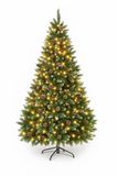 Yorbay Kunstkerstboom met LED-verlichting – 180 cm – Met Sneeuwlook & Echte Dennenappels – Stevig & Brandveilig – Luxe Kunstboom