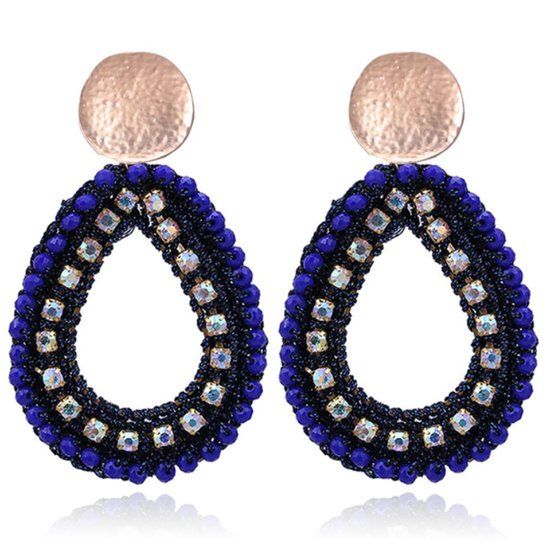 Cilla Jewels Lookinggoodtoday Druppelvormige Oorhangers met Kristal en Touw - Zwart Blauw