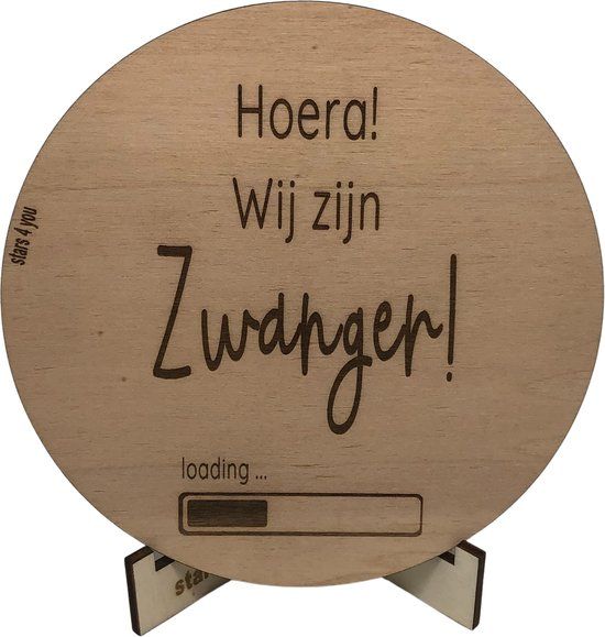 Tekstbord Hoera Zwanger - Hout - 14 cm - Stars 4 you